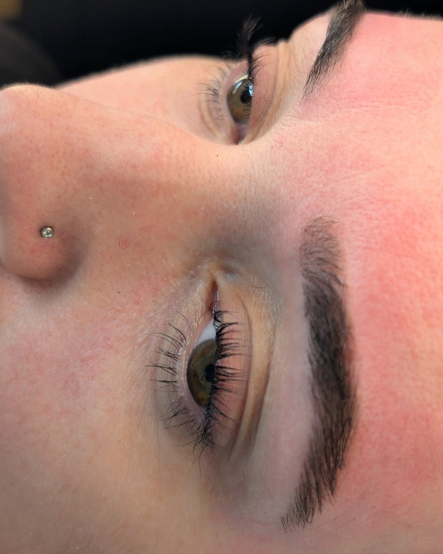 Defined brows and lashes, close up